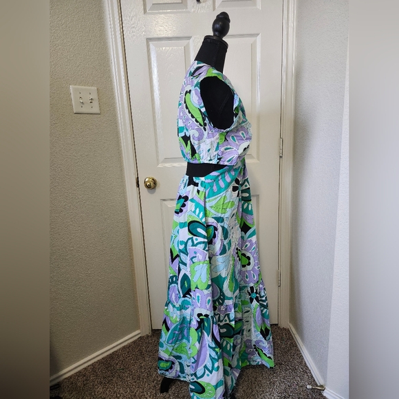 Steve Madden Teal Green Cutout Multicolor Maxi Dress M - Picture 11 of 12